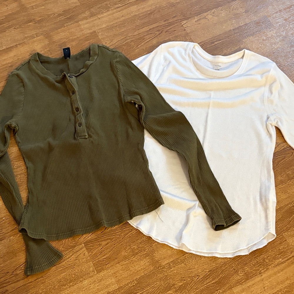 Old Navy Long Sleeve Tees - Olive and White